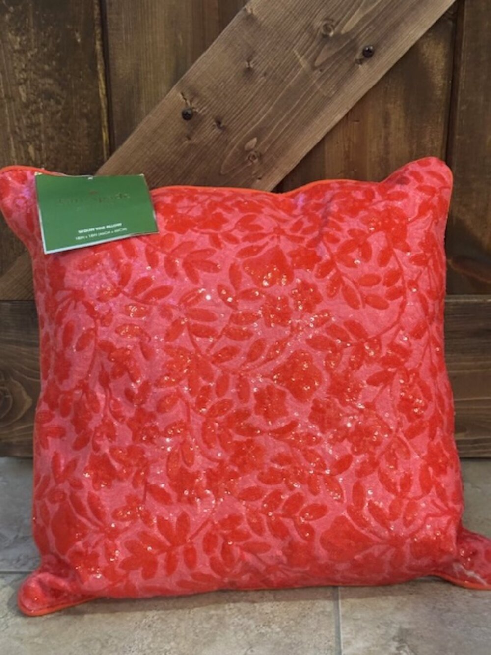 Kate Spade Sequin Vine Pillow Pink & Red 18X18 NWT